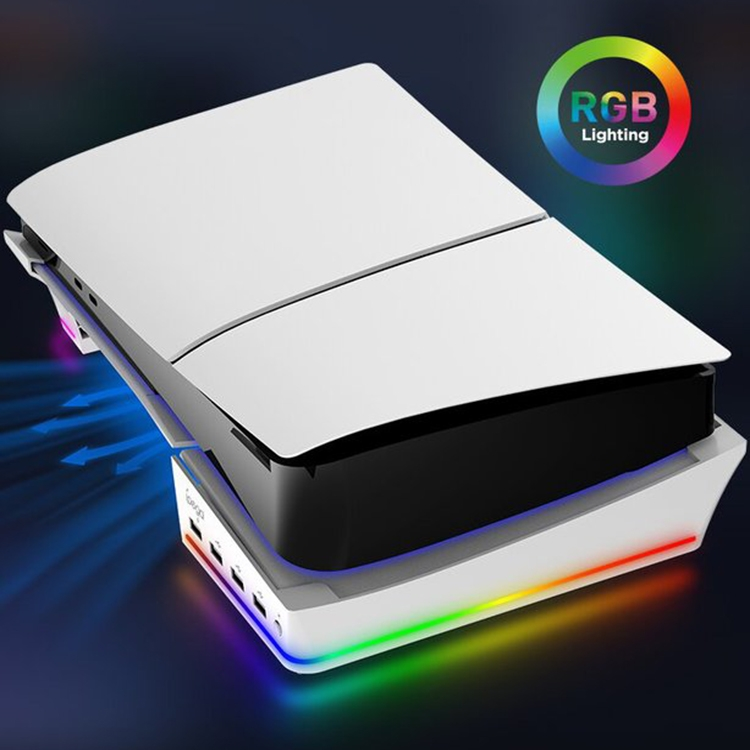 iPega For PlayStation 5 slim stand portable flat stand with 4 USB ports RGB lights for PS5 Slim iPega For PlayStation 5 slim stand portable flat stand with 4 USB ports RGB lights for PS5 Slim